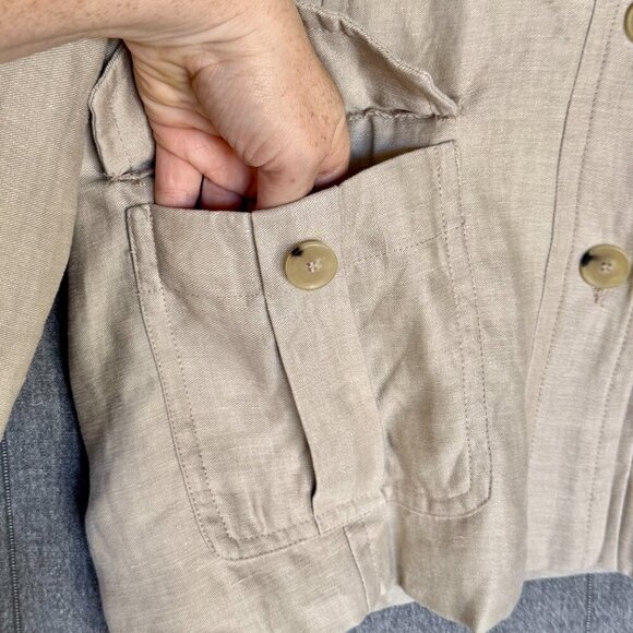 Gerard Darel Paris 100% Linen Oatmeal Light Tan Blazer Utility Jacket Size 14 - Picture 5 of 15